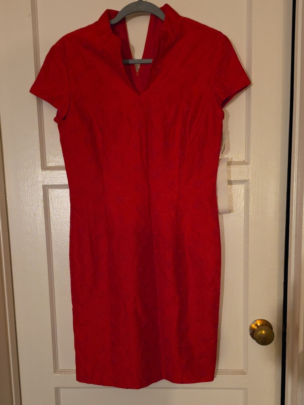 Hannah Hardy Macy's Vintage Embroidered Mandarin Collar Sheath Dress Red 8